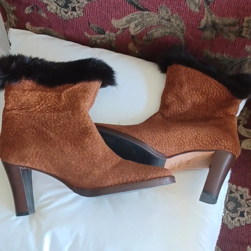 FEBO Argentina Leather Rabbit fur BOOTS Size 35, US 5.5